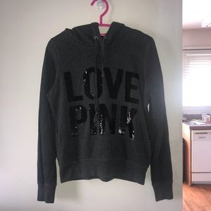 Gray PINK glitter hoodie